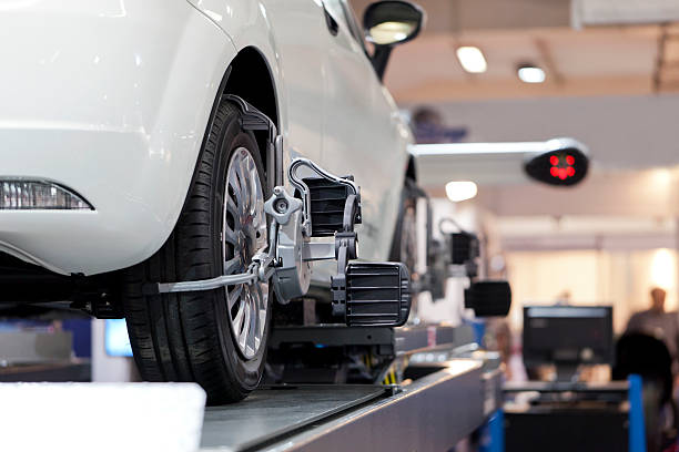 Caster angle of wheel alignment at auto repair shop