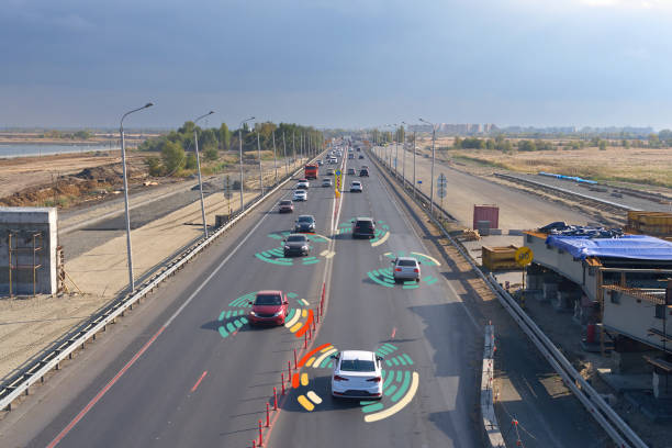 Concept of technology of the future in safe driving by car, automation of road traffic using artificial intelligence without driver involvement