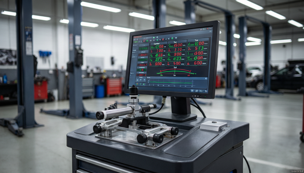 Wheel alignment machine with camera sensors measuring vehicle geometry
