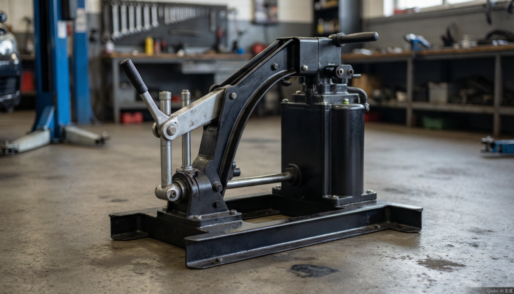 Pneumatic tire changer using compressed air in a remote workshop