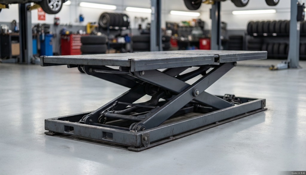 Portable scissor lift for mobile tire service operations