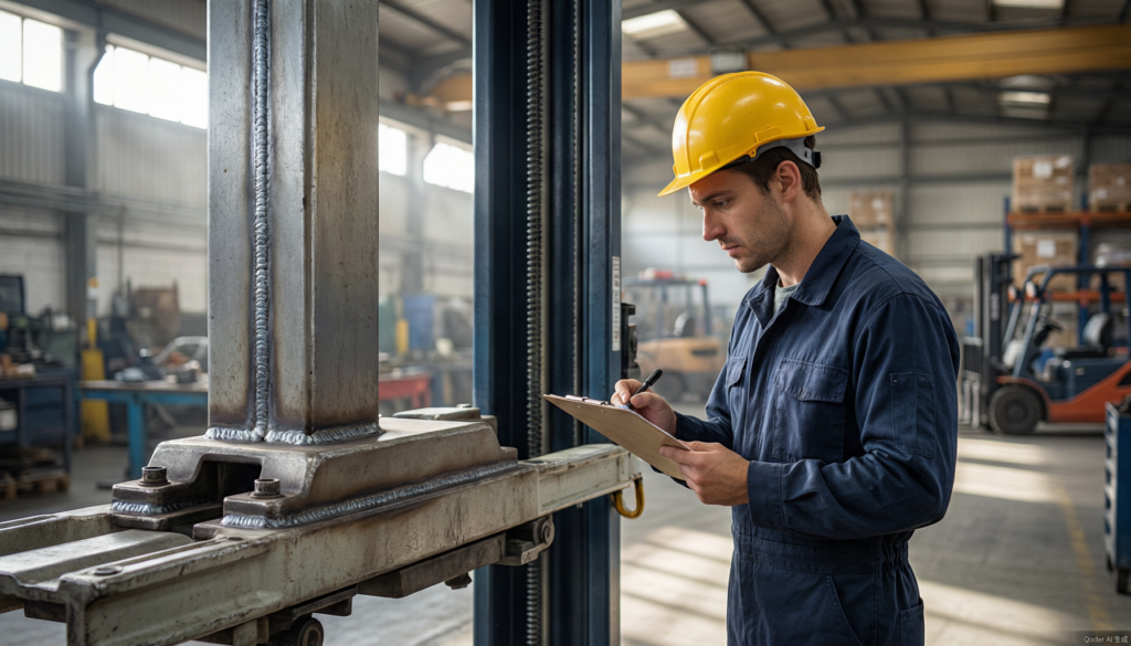 Pre-shipment car lift inspection - structural components and welds