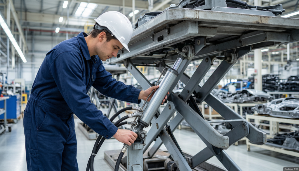 Hydraulic system testing during car lift quality inspection